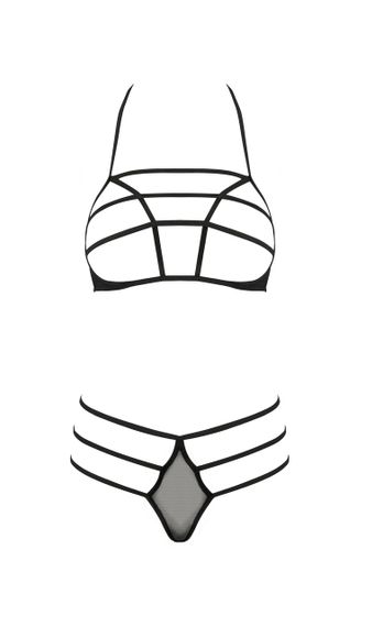 Комплект білизни із стреп-стрічками RITA SET WITH OPEN BRA black S/M - Passion Sex Aura | Зображення 2