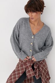 В'язаний кардиган на ґудзиках з V-подібним вирізом - сірий цвет, ONE SIZE (є розміри)
