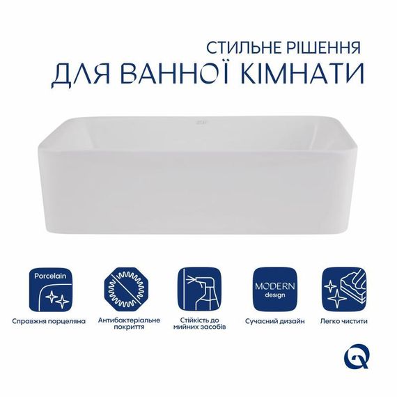 Комплект Qtap Tern: Раковина накладна прямокутна 480х370х135 мм White + Донний клапан PU02 | Зображення 2