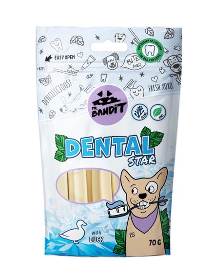 Ласощі для чищення зубів у собак з качкою Mr. Bandit Dental Star, 70 гр