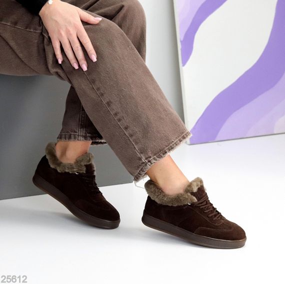 Шикарні зимові Шоколадні кросівки натуральна замша опушка цигейка | Зображення 4