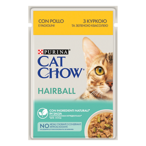 Вологий корм для дорослих котів Purina® Cat Chow® HAIRBALL (Пуріна Кет Чау). З куркою та зеленою квасолею. Ніжні шматочки в соусі 85 г 85 г