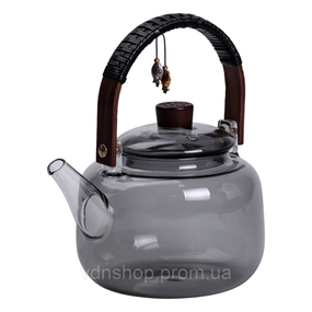 Заварник стеклянный для чая 0.8 л чайник для заваривания с деревянной ручкой черный HP-34-37