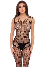 Комбінезон у велику сітку Rene Rofe Neo Geo Crotchless Bodystocking чорний, One Size