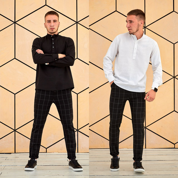 Комплект БРл (брюки+ рубашка лен) чёрный S M