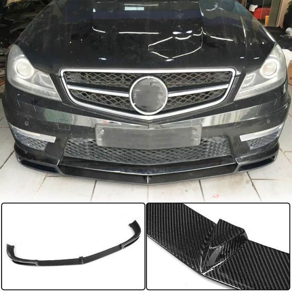 Накладка на передній бампер Lip V1 (для AMG 2012-2014, Карбон) для Mercedes C-class W204 рр