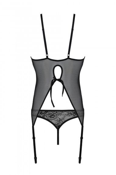 Корсет з пажами, трусики з ажурним декором та інтимним вирізом Passion Ursula Corset, Чорний, 2XL, 3XL, 2XL/3XL, Великі розміри | Зображення 3