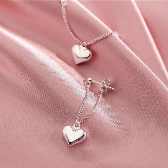 Сережки з сердечками на ланцюжках, сережки з сердечком, сережки з ланцюжками | Зображення 3
