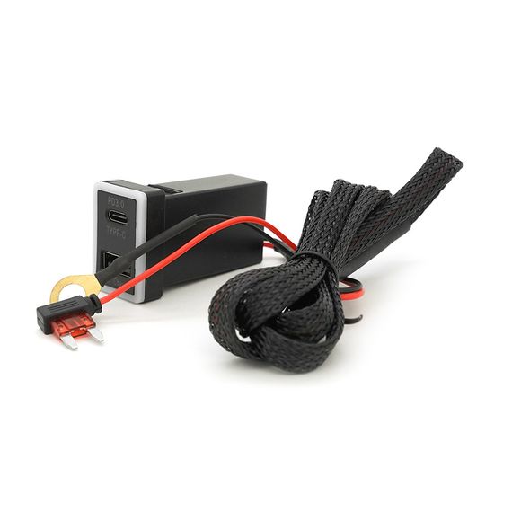 АЗУ врізне 60W-D01T03-Fuse, PD+QC, Type-C: 30W, USB: 30W, LED підсвічування, комплект проводів під паяння з запобіжником, | Зображення 2