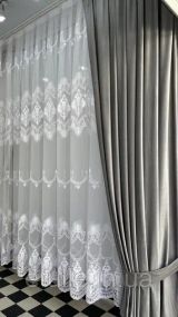 Тюль білий з кордовою люрекс вишивкою для спальні або залу