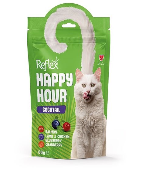 Лакомство для кошек лосось, ягненок, курица, черника и клюква Reflex Happy Hour, 60 гр
