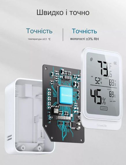 GoveeLife Цифровой термометр-гигрометр Внутренний Bluetooth-измеритель влажности с ЖК-дисплеем | Зображення 3