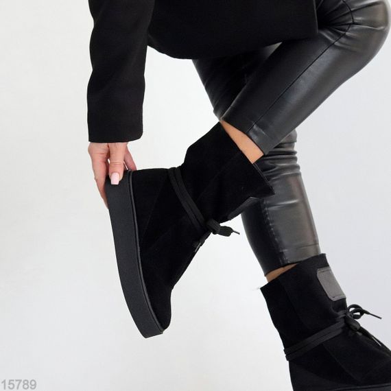 Дизайнерські зимові чорні високі черевики натуральна замша | Зображення 5