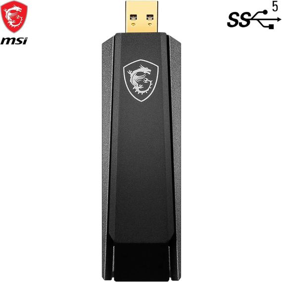 Адаптер Wi-Fi 6 MSI AX1800, мережева карта WLAN до 1800 Мбіт/с, USB 3.2 Gen 1 Type-A, MU-MIMO з антеною та підставкою,  WPA3 | Зображення 4