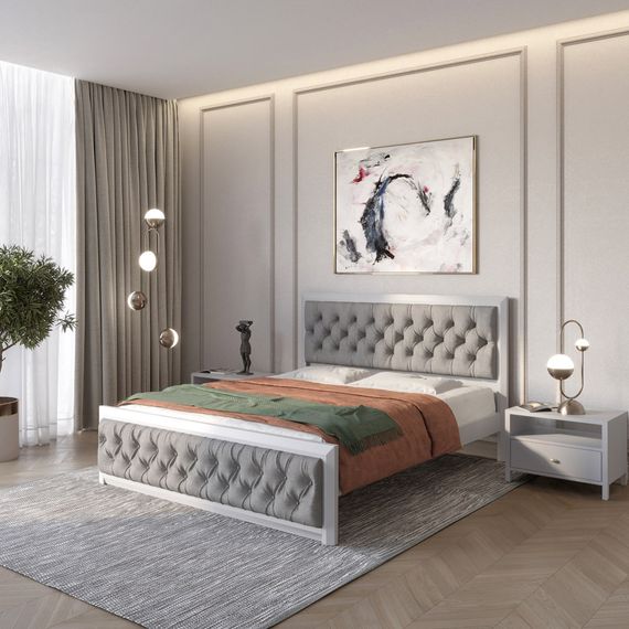 Полуторне дерев&#039;яне ліжко Mebigrand Барселона Б3 Світло-сірий (RAL-7040)/Аляска 93 (Сірий) 120х200 см (MBG-13745)