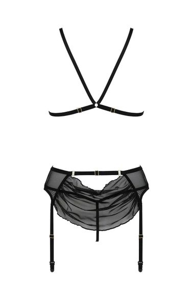 Комплект з відкритим доступом Passion DELIENA SET L/XL black, ліф, стрінги, пояс для панчіх | Зображення 3