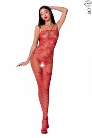 Ажурный бодистокинг с интимными вырезами Passion BS076, Красный, День влюблённых, S, M, L, S/M/L