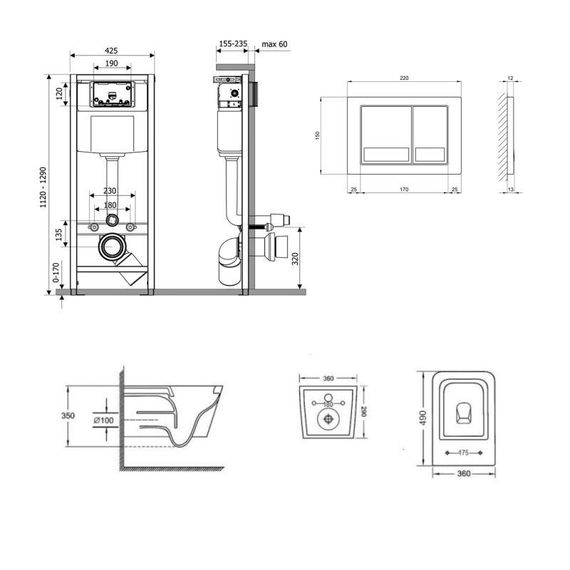 Готове рішення Qtap для ванної кімнати: підвісний унітаз Crow Ultra Quiet 490x360x290 + комплект інсталяції Nest 4 в 1 | Зображення 1