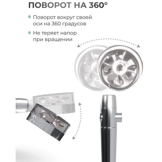 Душова турболейка високого тиску, водозберігаюча насадка для душу з вентилятором з унікальним малюнком води. ZS-494 Колір: срібний