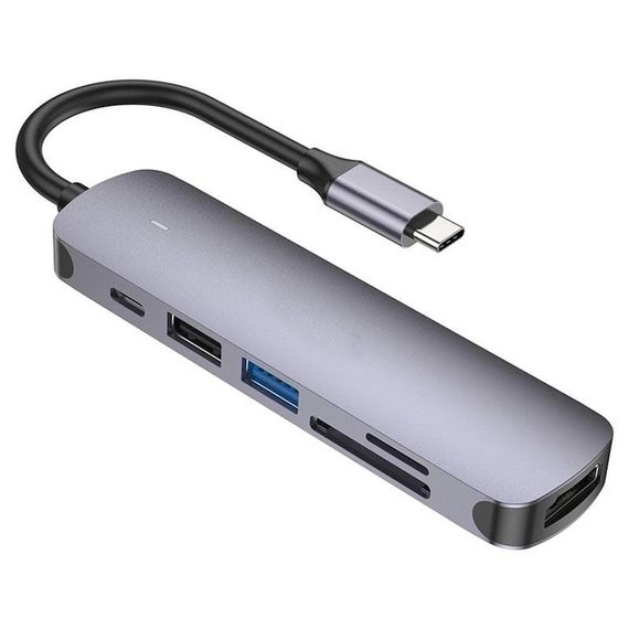 Док-станция Хаб USB переходник XPRO HB28 HDTV с входом Type-C и картридером серый (34380-01) | Зображення 3