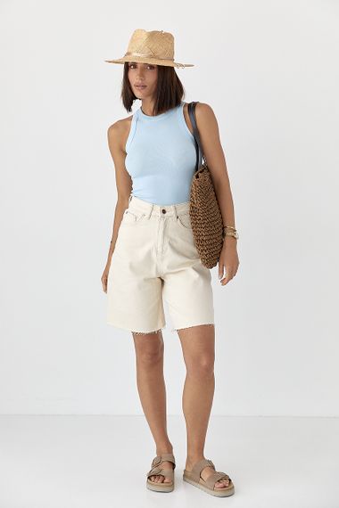 Майка приталена в рубчик - блакитний цвет, S (є розміри) | Зображення 2