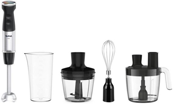 Блендер Tefal  заглибний Quickchef+, 1000Вт, 4в1, чаша-800мл, чопер-500мл, кухонний комбайн 5в1, турборежим, сіро-чорний (HB67G830) | Зображення 1