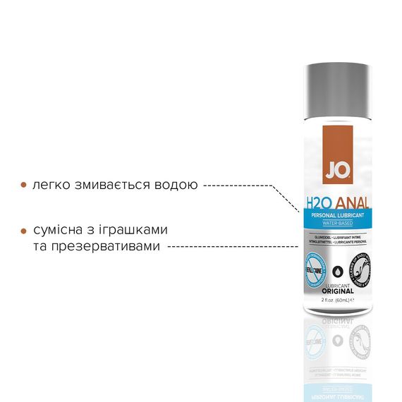 Анальна змазка JO ANAL H2O — ORIGINAL (60 мл) на водній основі, рослинний гліцерин | Зображення 2