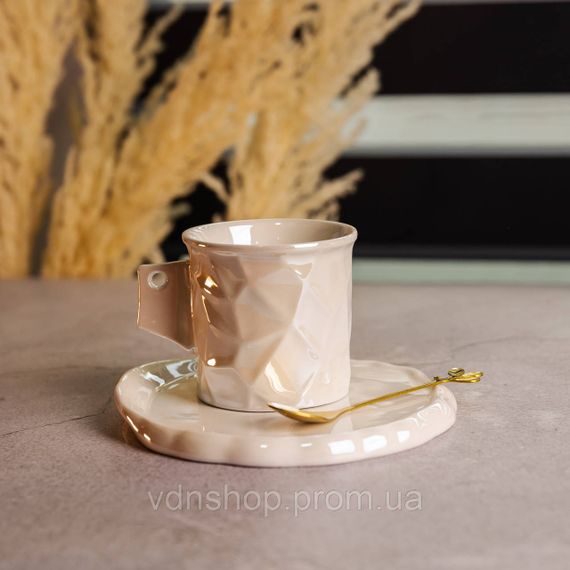 Чашка фарфоровая для кофе 200 (мл) с блюдцем и ложкой, красивая чашка в подарок Белый FM-2B | Зображення 1