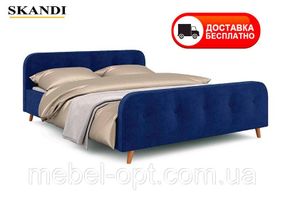 Ліжко двоспальне Skandi 160x200 см колір Синій тканина рогожка, в скандинавському стилі