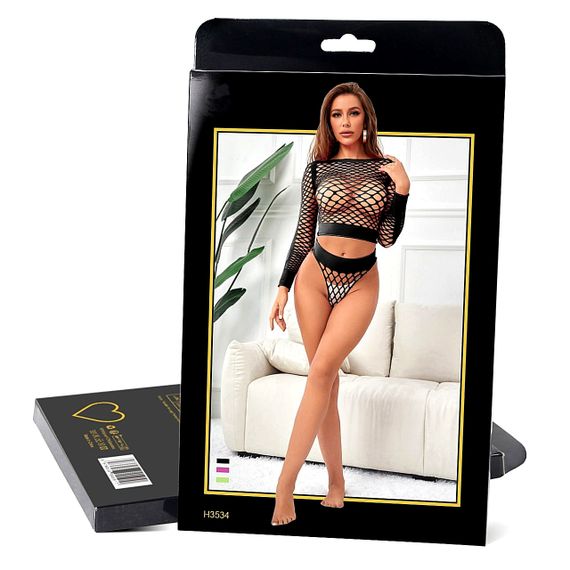 Комплект в крупную сетку, топ с трусиками Star Night, чёрный, XS-M sexstyle | Зображення 5