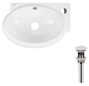 Комплект Qtap Leo: Раковина підвісна овальна права 430x285x160 мм White + Донний клапан PU02O (QT11115011RWN47333)