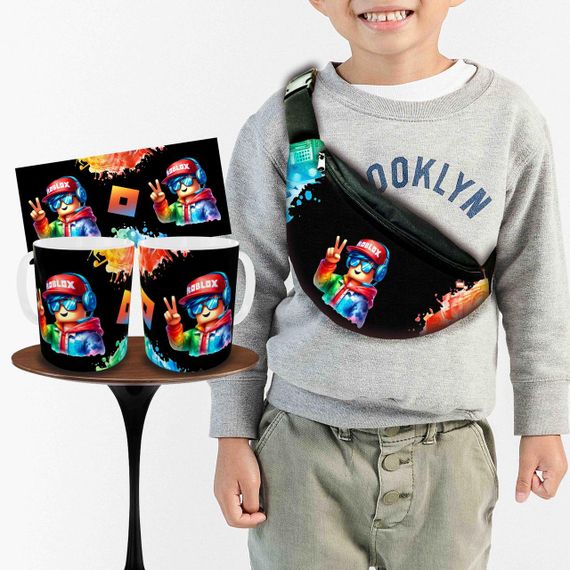 Набір: дитяча сумка-бананка+кружка Роблокс «Roblox» 32х15см, бананка для хлопчика через плече на подарунок (00955)