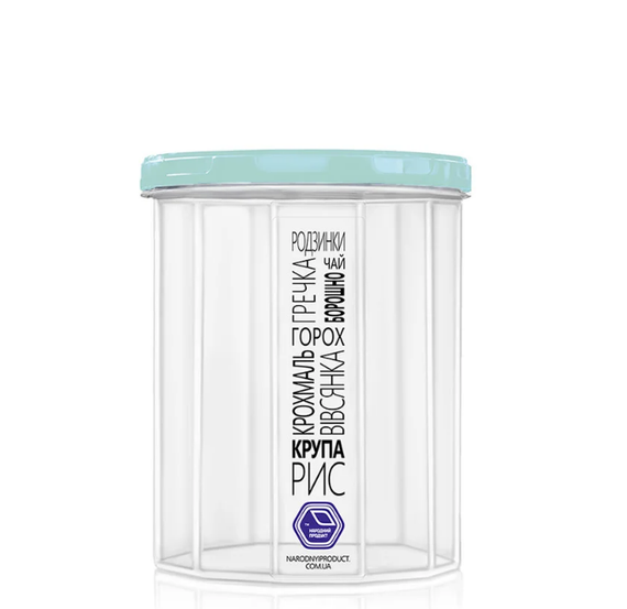 Ємність для сипучих продуктів 1,5л прозорий/м'ятний Народний продукт