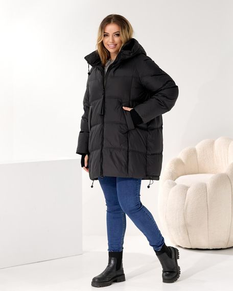 Об'ємний пуховик чорний люкс якості великих розмірів | Зображення 2