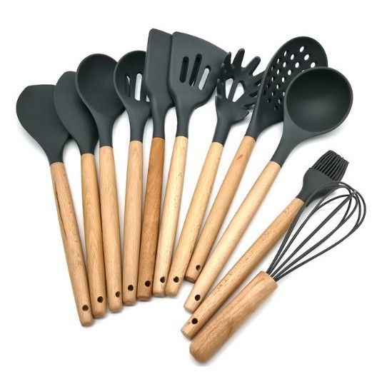 Набор кухонных предметов Silicone kitchen utensils set 12 предметов Черный | Зображення 6