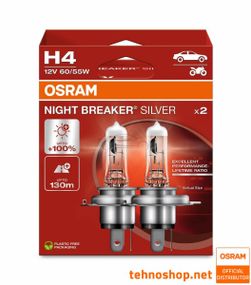 Лампа H4 12V 60W P43t NIGHT BREAKER SILVER +100% OSRAM 64193NBS-1BL