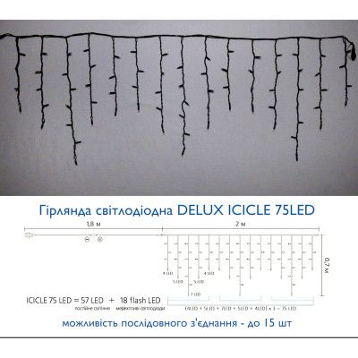 Гирлянда Delux ICICLE flash 75LED 2 х 0.7 м мульти/черный IP44 EN (90012955) | Зображення 2