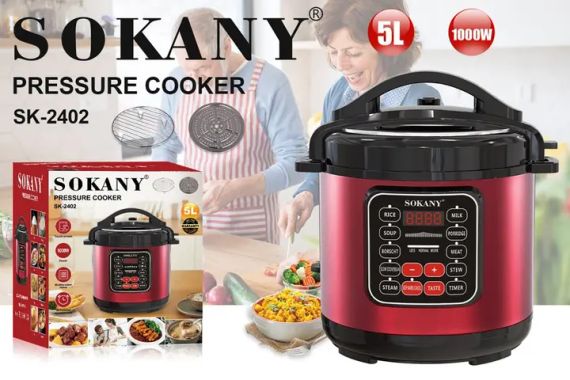 Мультиварка електрична на 5 л потужністю 1000 Вт. Sokany SK-2402 Червона Скороварка на 10 програм | Зображення 3