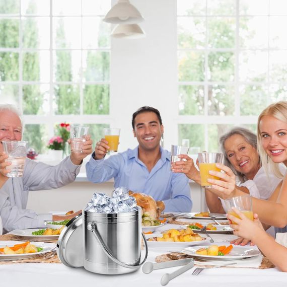 Ведро для льда 2л с крышкой, щипцами, ситечком термоизолированное с двойными стенками для охлаждения напитков. | Зображення 5