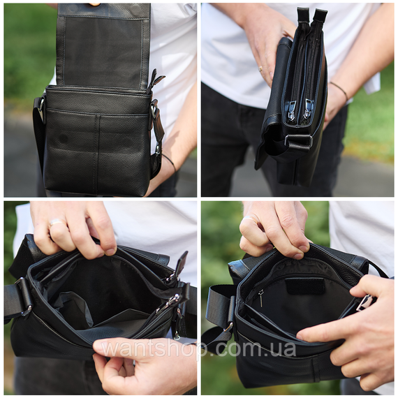Мужская кожаная сумка мессенджер на плечо Кожаная сумку для мужчин Tiding Bag 39017 черная | Зображення 6