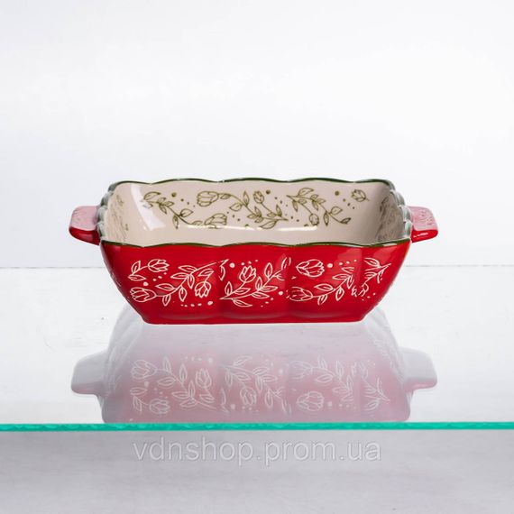 Форма для запікання Vintage 20×16.5×4 (см) квадратна з ручками Червона HM04-13 | Зображення 1