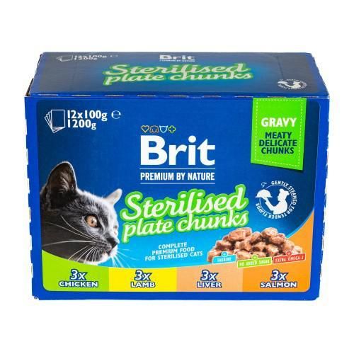 Влажный корм Brit Premium Cat Набор паучей семейная тарелка для стерилизованных кошек, ассорти 4 вкуса, 100 г | Зображення 2