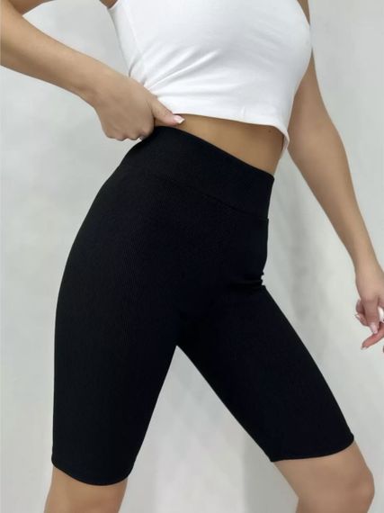 Женские шорты-велосипедки в рубчик стрейчевые бесшовные SSH711 цвет черный, размер onesize 40/46 | Зображення 1