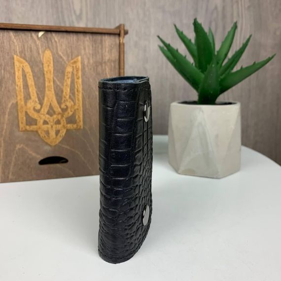 Шкіряна візитниця кардхолдер для карток та візиток чорна під крокодила | Зображення 2