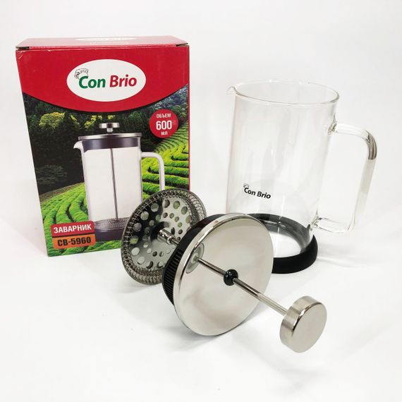 Френч-прес Con Brio СВ-5960 600 мл, Стильний заварний чайник, Стильний скляний заварювальний чайник | Зображення 8