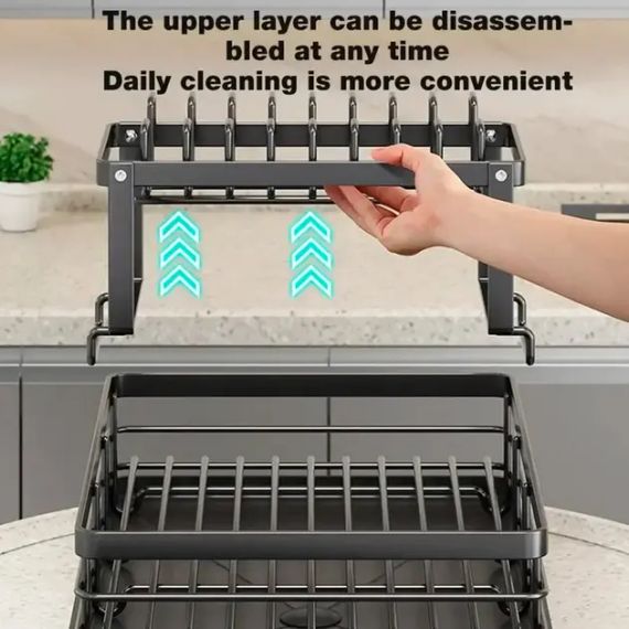 Сушарка для посуду BauTech дворівнева з тримачем для тарілок Чорний | Зображення 5