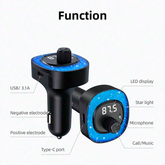 Автомобильный FM ФМ модулятор Terra С41, Bluetooth 5.0, трансмиттер, USB 3.1А, Type C | Зображення 4