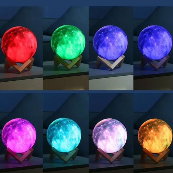 Настільний RGB світильник-нічник з USB та пультом, 3D Moon Night Light / Сенсорна лампа-нічник на акумуляторі | Зображення 1