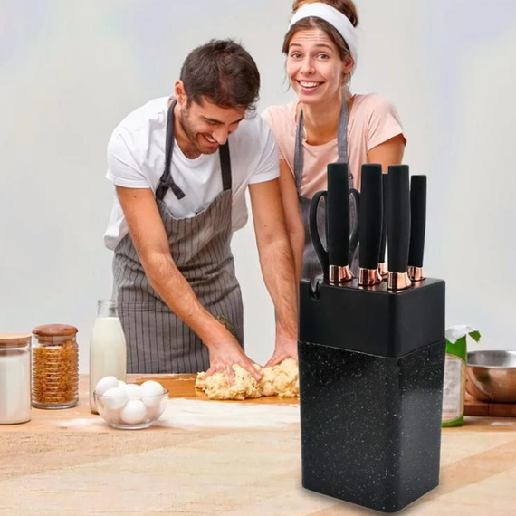 Набір кухонних ножів на підставці Knife Set 7 предметів із нержавіючої сталі | Зображення 1