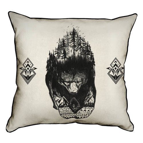 Подушка с мешковины Лесной медведь 45x45 см (45PHB_TFL001_BL)